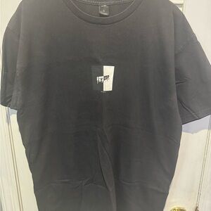 10.Deep Black Short Sleeve Tee with Center Bicolor Graphic